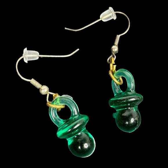 Vintage 90s Y2K Pacifier Green Earrings - Picture 1 of 4